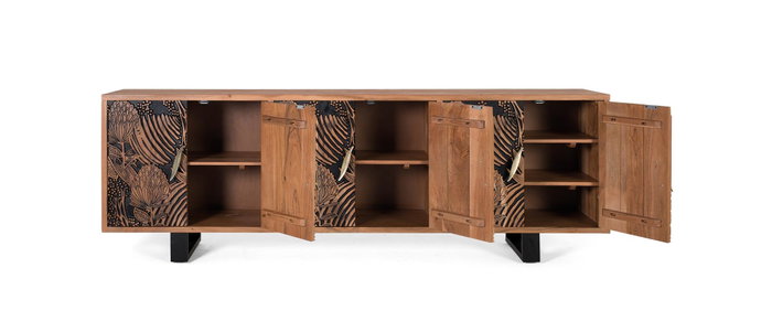 GINER Y COLOMER Aparador de 6 puertas en madera de acacia natural y negro